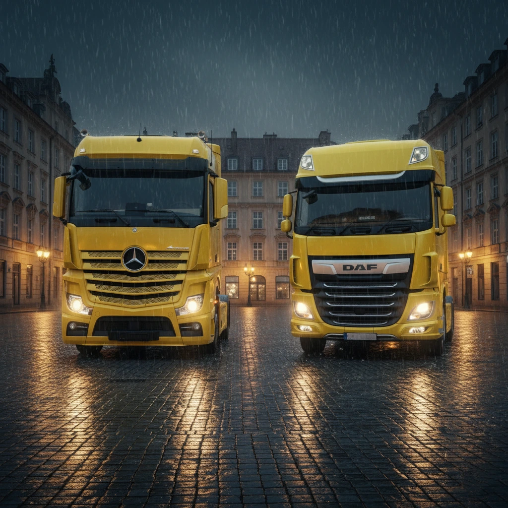 بنز آکتروس 1845 در کنار داف XF530