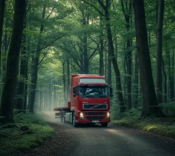 کشنده ولوو FH440 با کابین FH نسل قدیم و تریلی در جنگل