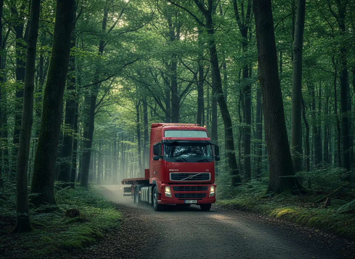 کشنده ولوو FH440 با کابین FH نسل قدیم و تریلی در جنگل