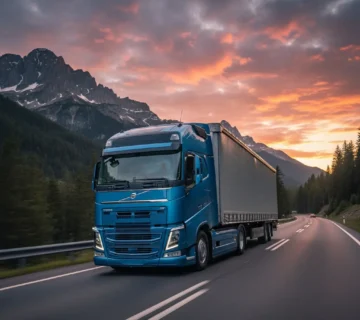 کشنده ولوو FH500 با تریلی در جاده و تمرکز بر قدرت بالا