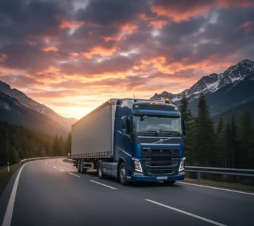 کشنده ولوو FH540 با تریلی در جاده و تمرکز بر قدرت بالا