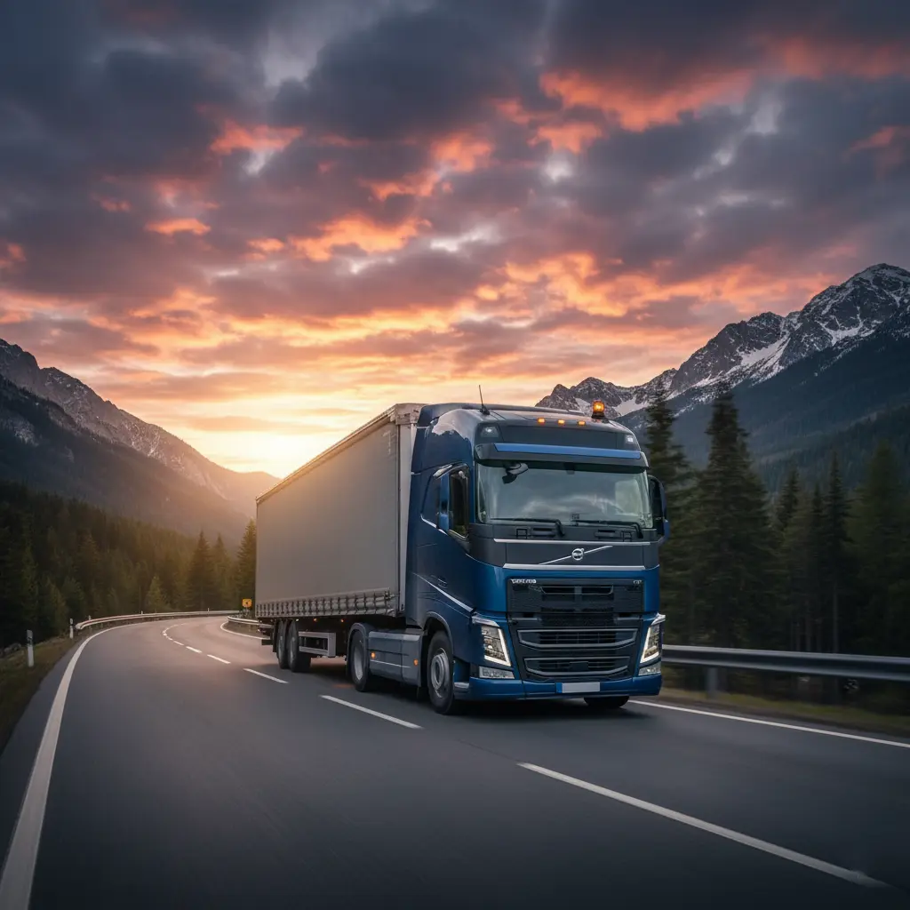 کشنده ولوو FH540 با تریلی در جاده و تمرکز بر قدرت بالا