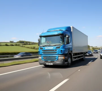 کشنده ی اسکانیا P250 با تریلی در جاده