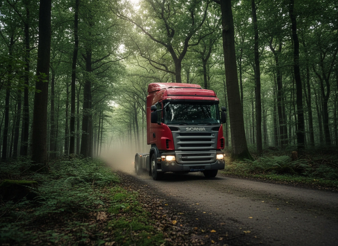 کشنده اسکانیا R420 با کابین سری R در حال عبور از وسط جنگل