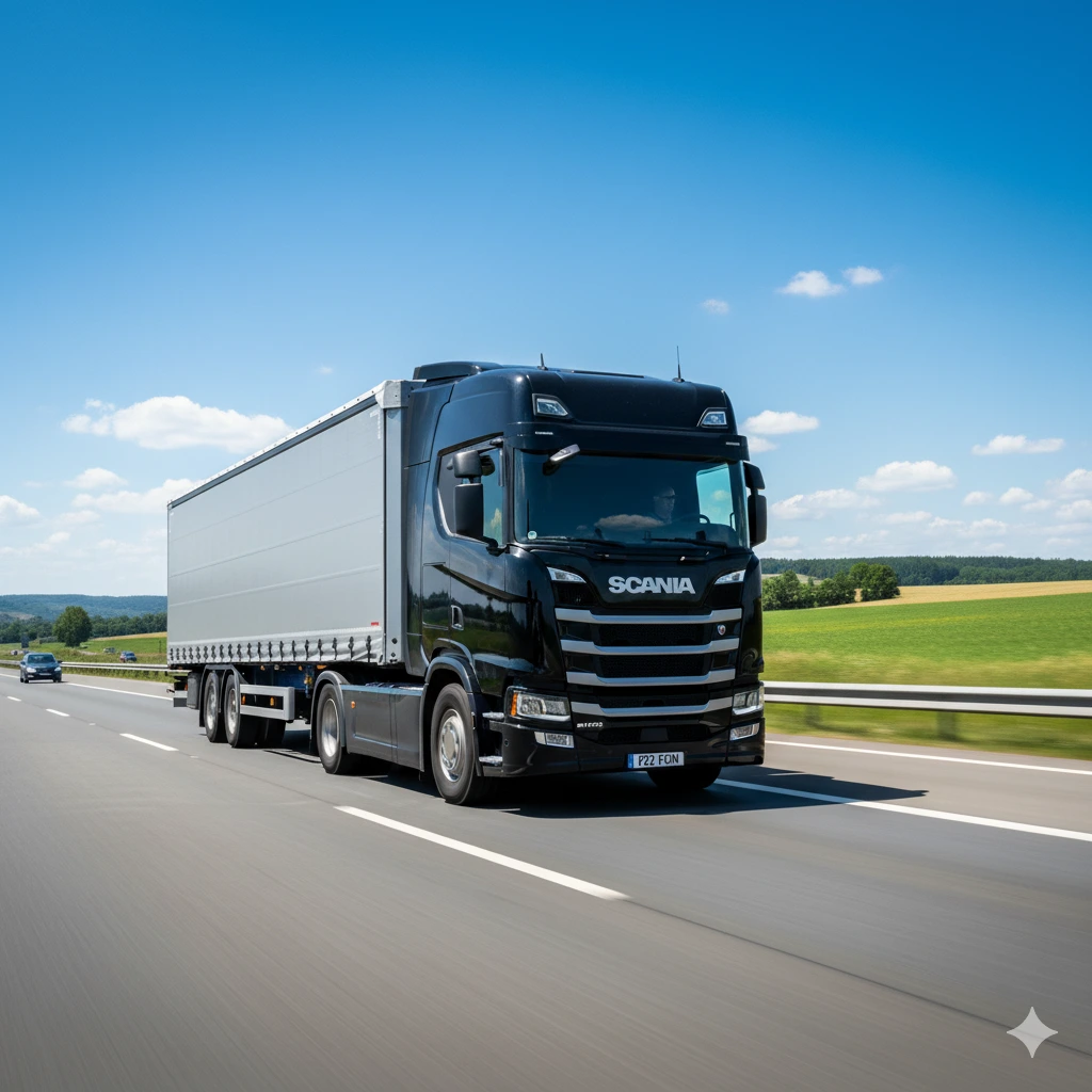 کشنده اسکانیا R450 در جاده با تریلی
