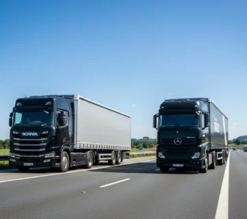 کشنده ی آکتروس 1845 و اسکانیا R450 در جاده