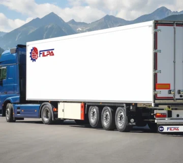 تصویر تریلی یخچالی فیلپا با دیواره‌های یک تکه ساندویچ پانل، مجهز به منبع آب ۶۰ لیتری و جعبه ابزار چراغ‌دار.