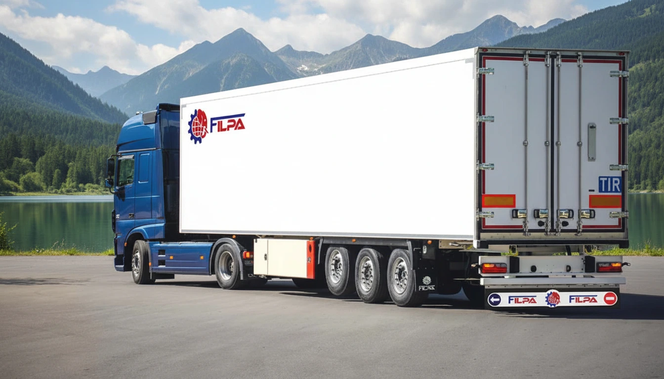 تصویر تریلی یخچالی فیلپا با دیوارههای یک تکه ساندویچ پانل، مجهز به منبع آب ۶۰ لیتری و جعبه ابزار چراغدار.