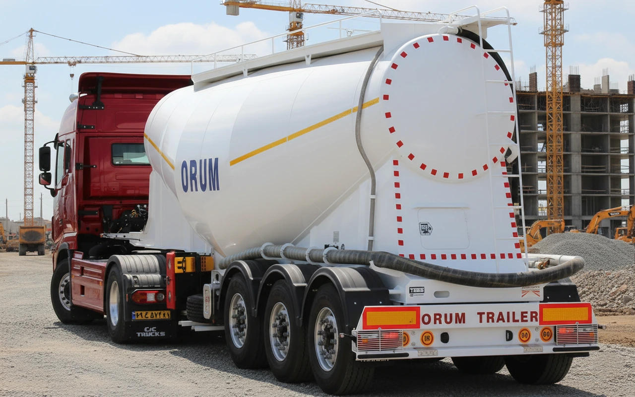 تصویر تریلر بونکر ۲۸ متر مکعب اروم تریلر، با طراحی ساختار Monocoque و کمپرسور تخلیه دیزلی نصب شده.