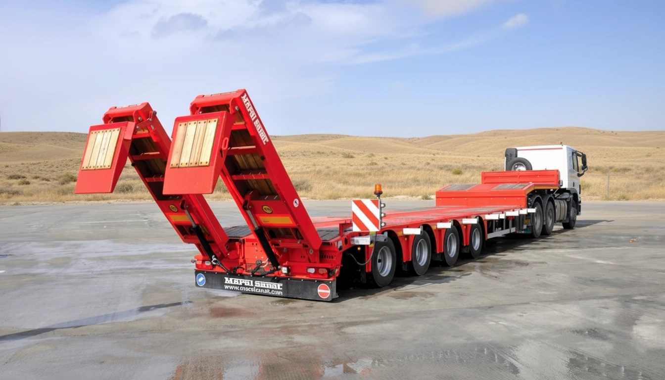 تصویر تریلی کمرشکن سه محور مارال صنعت با رمپهای عقب هیدرولیک باز شده