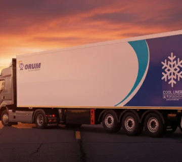 تصویر تریلی یخچالی اروم تریلر مجهز به پانل‌های یک تکه آلمانی و ترمز EBS/RSP، دارای قلاب مهار کشتی و منبع آب ۶۰ لیتری.