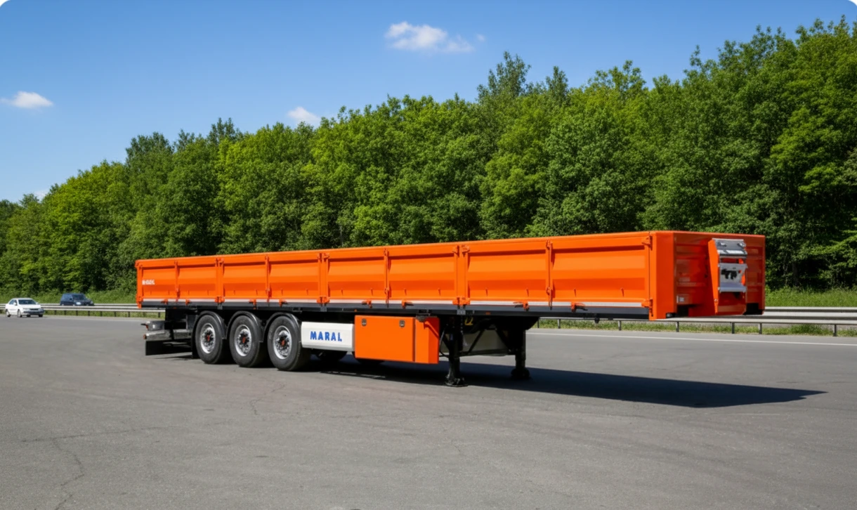 تصویر یک تریلی بغلدار (لبه‌دار) سه‌محور مارال صنعت، با دیواره‌های بازشو