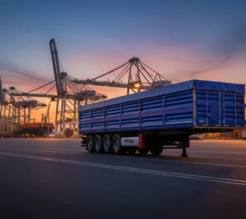 تصویر تریلی بغلدار فیلپا با دیواره‌ها و درب‌های بلند، نشان دهنده ساختار مناسب برای کمپرسی و حمل فله.