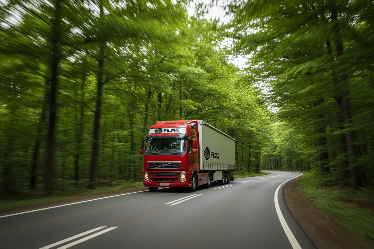 تصویر تریلر چادری کشویی فیلپا در حال عبور از جاده