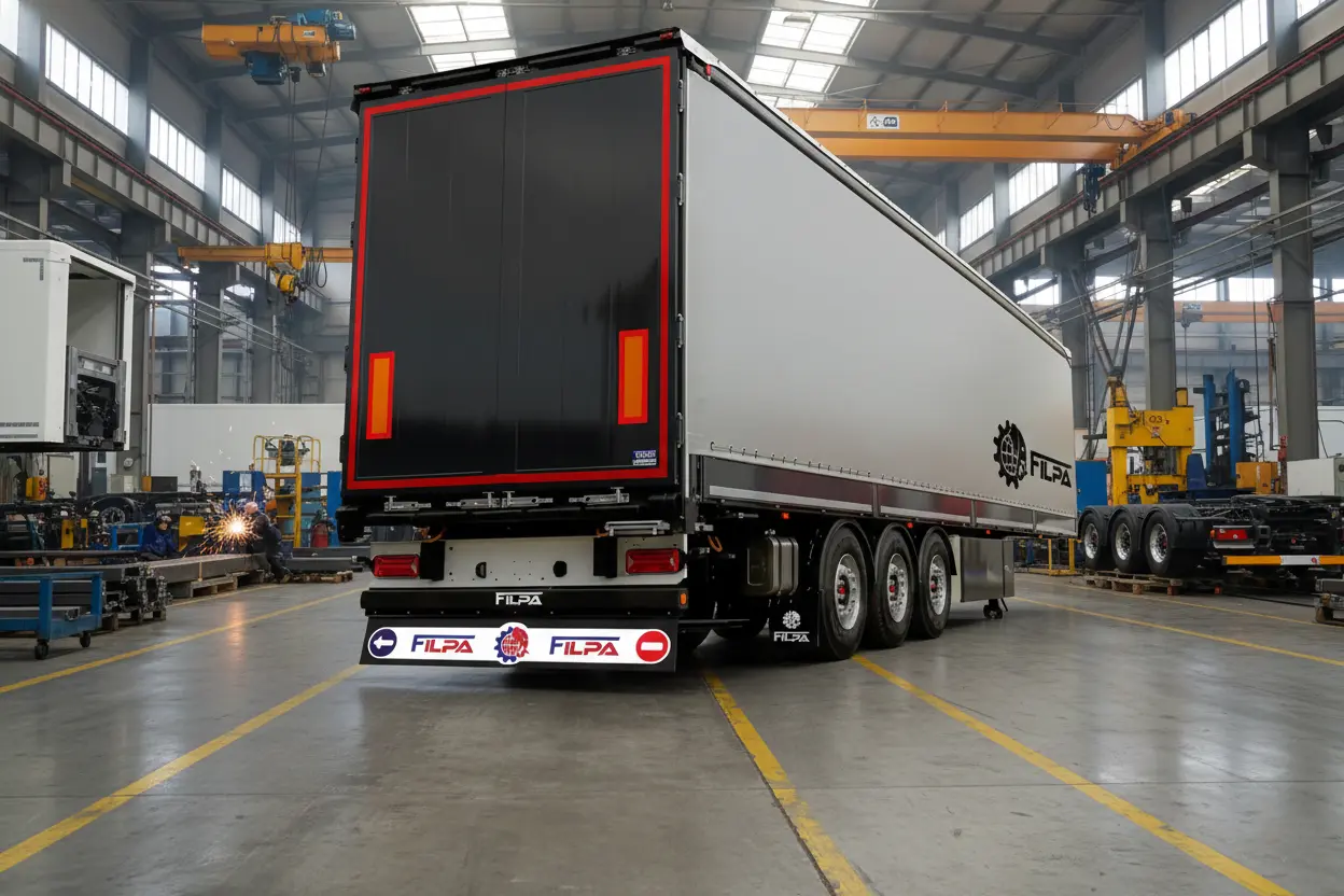 تصویر تریلر چادری فیلپا، نشان دهنده کف چوبی مقاوم و ساختار شاسی فولادی S500MC.