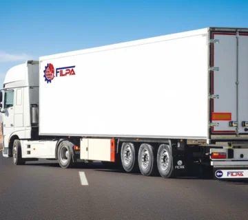 تصویر تریلر یخچالی سه محور فیلپا، با بدنه سفید یکپارچه، عایق ساندویچ پانل و درب عقب فولاد ضد زنگ.